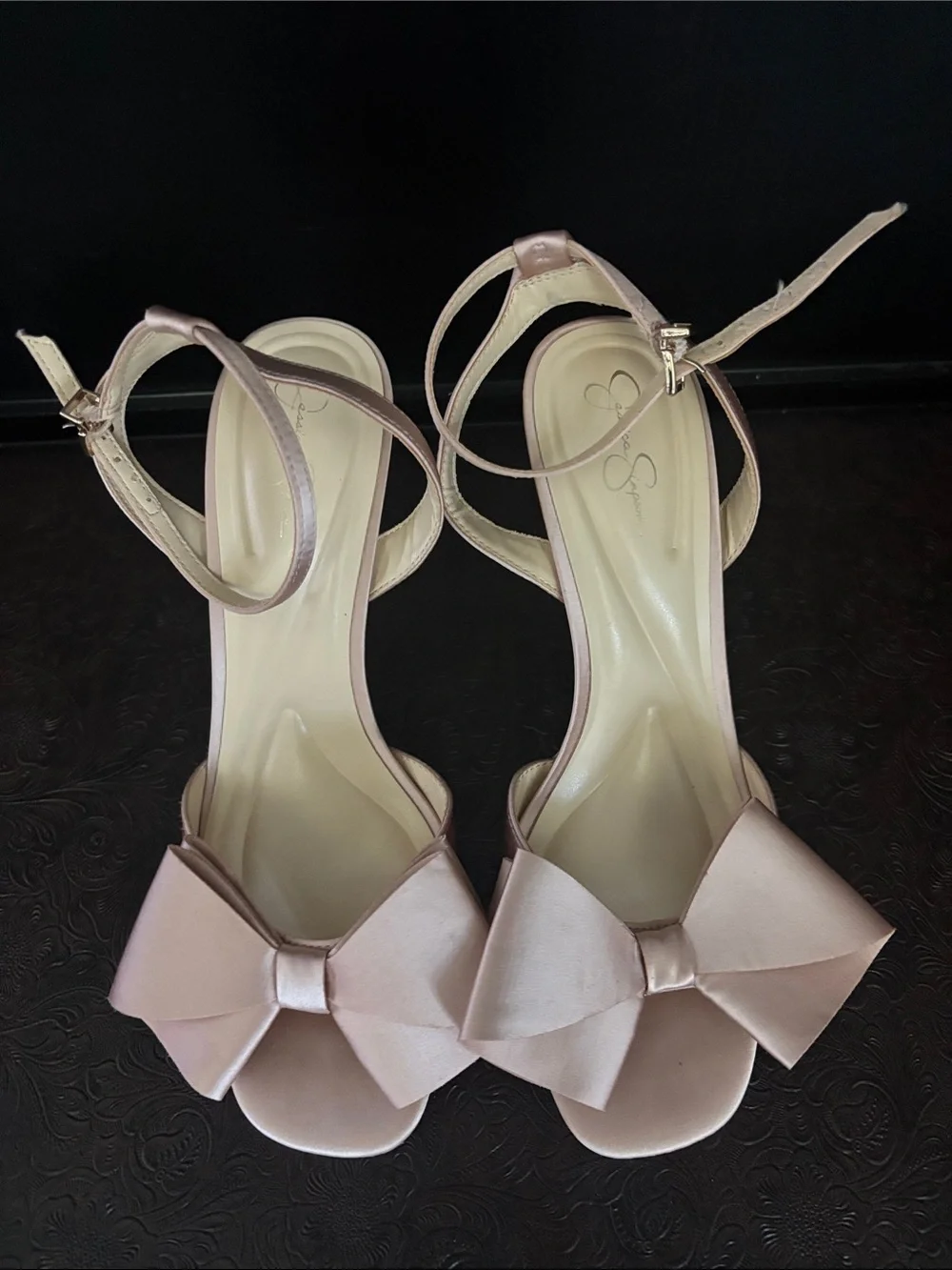 Jessica Simpson Blush Satin Bow Ankle Strap Sandals